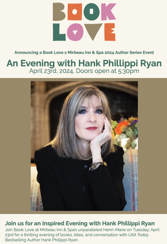 An evening with Hank Phillippi Ryan, Book Love, at Mirbeau Plymouth